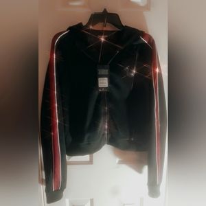 True Religion, Jet Black, Crystal Ragan ZIP Hoodie, Size Large, Jet Black.